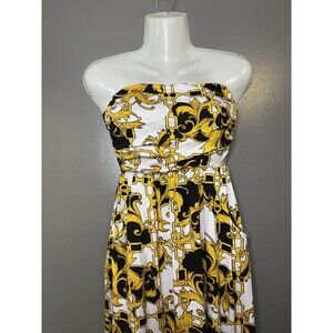 Absolutely Love It Dress Womens Medium White Baroque Strapless Maxi Pockets